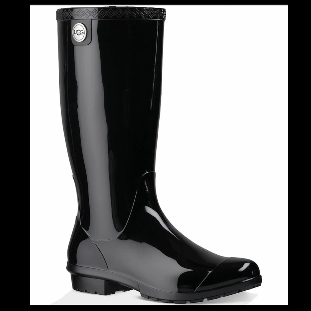 UGG Women's Shaye Rubber Shearling Lined Glossed Waterproof Rain Boots in Black